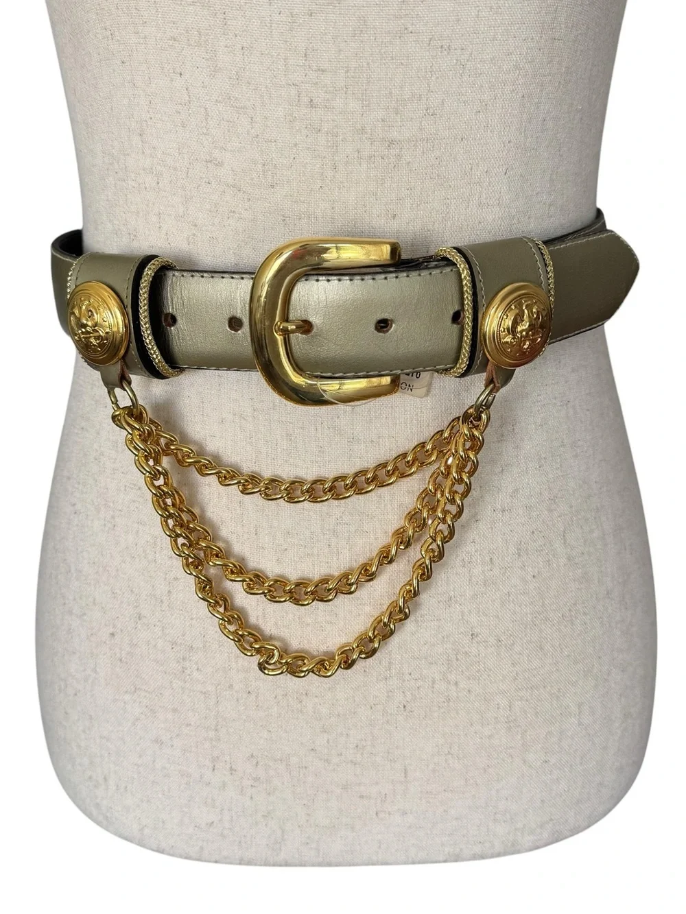 Vintage 80s Avignon Gold Chain Leather Belt Waist Accent NWT Small